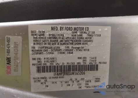 2010 Ford Focus Se из США, поврежденный, VIN 1FAHP3FNXAW165206